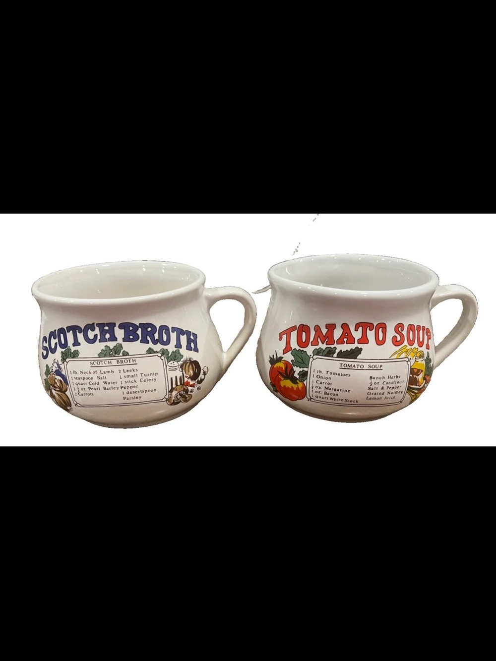 Vintage Recipe Soup Mugs Set of 2 – Tomato Soup & Scotch Broth – Retro Kitchen